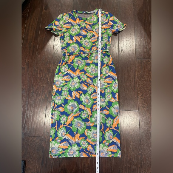 Zara Women Medium Bold Jacquard Knit Tropical Floral Short Sleeve Midi Dress - Picture 2 of 6